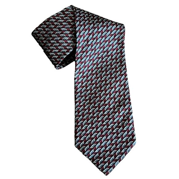 Paulo Vasari Gray/Burgundy Abstract Design 100% Silk Neck Tie Made In Italy‎ - Picture 1 of 8